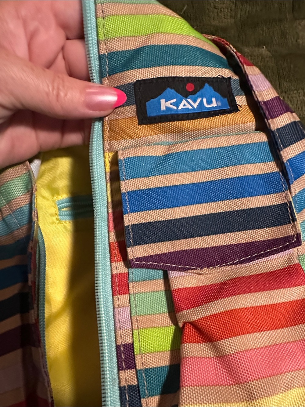 Kavu Multicolor Striped Sling Bag with Teal Strap - Picture 2 of 6